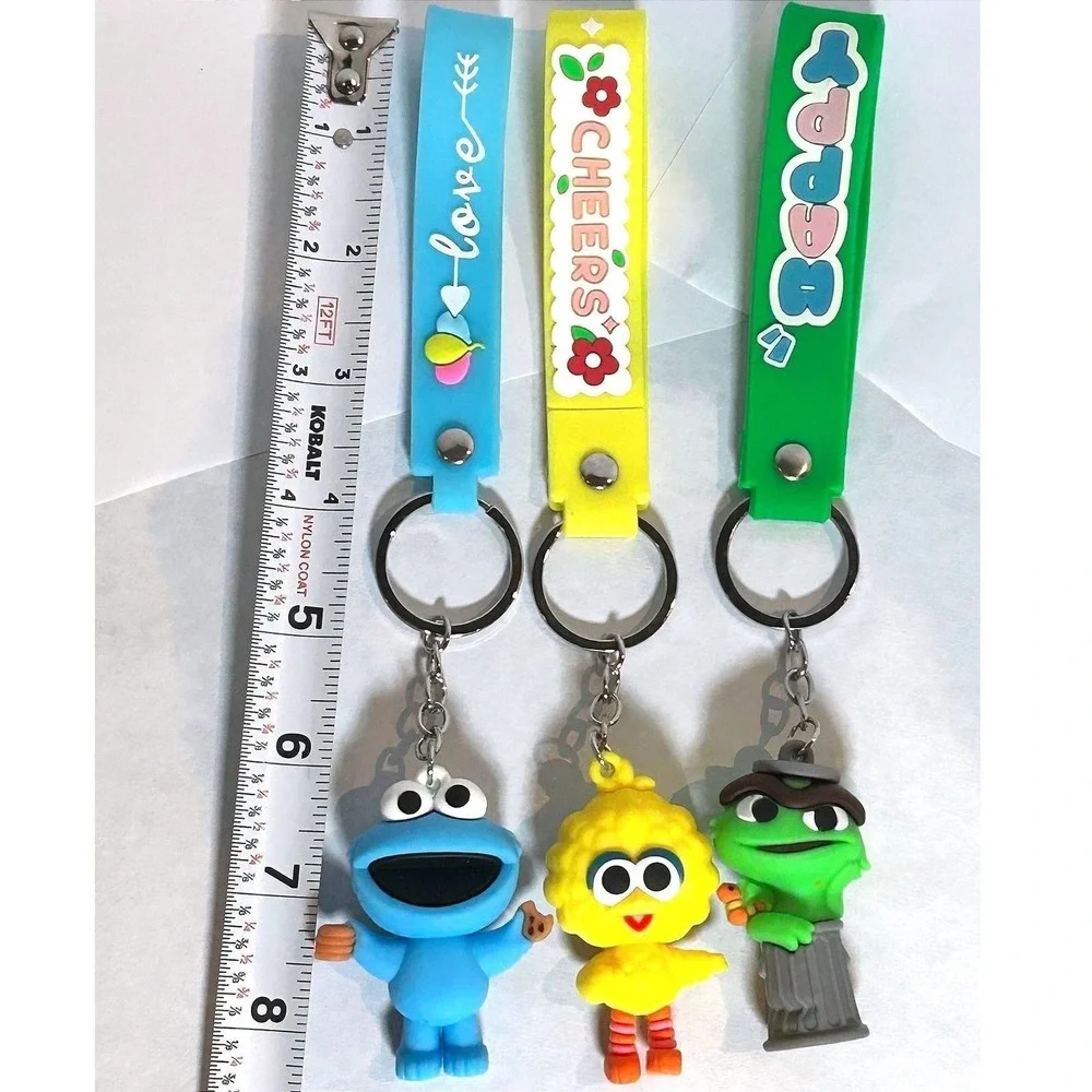 Set of 3 Character Keychains Cookie Monster Big Bird Oscar‎ Wrist Strap Bundle